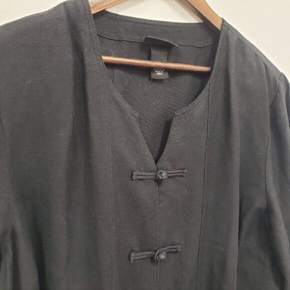 Maggie Barnes Womens Artsy Linen Toggle Button Up Top Size 1X Black Oriental - Picture 2 of 9